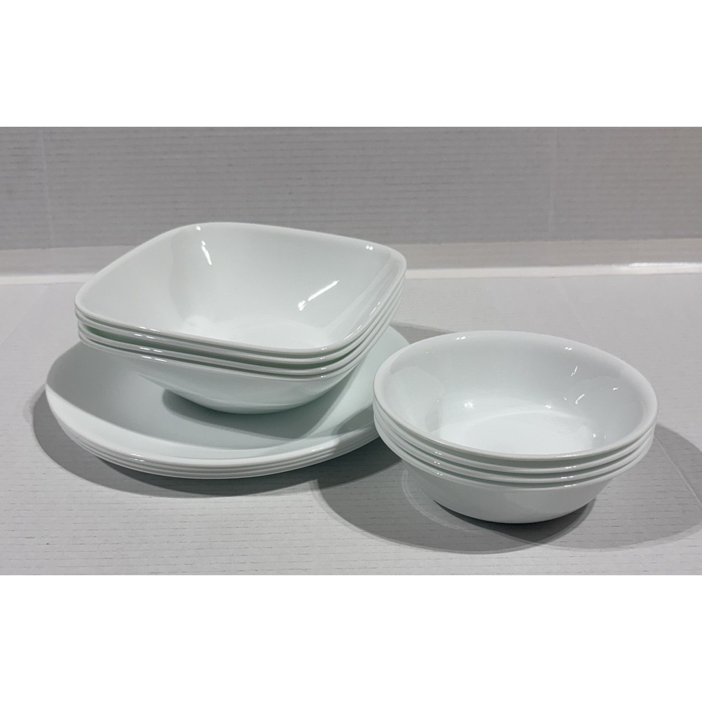 CORELLE - Set of 4 - Vitrelle White 4 Salad Bowls - 2 Soup Bowls - 4 10" Plates